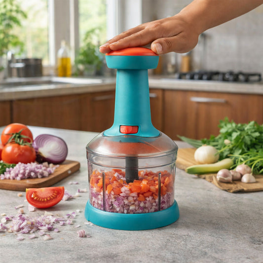 750ml Manual Push Chopper – Hand Press Vegetable Cutter & Food Processor for Onion, Garlic, Nuts & Salad