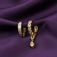 Gold Plated AD Crystal Huggie Hoop Earrings with Dangle Charm Combo Pack of 2