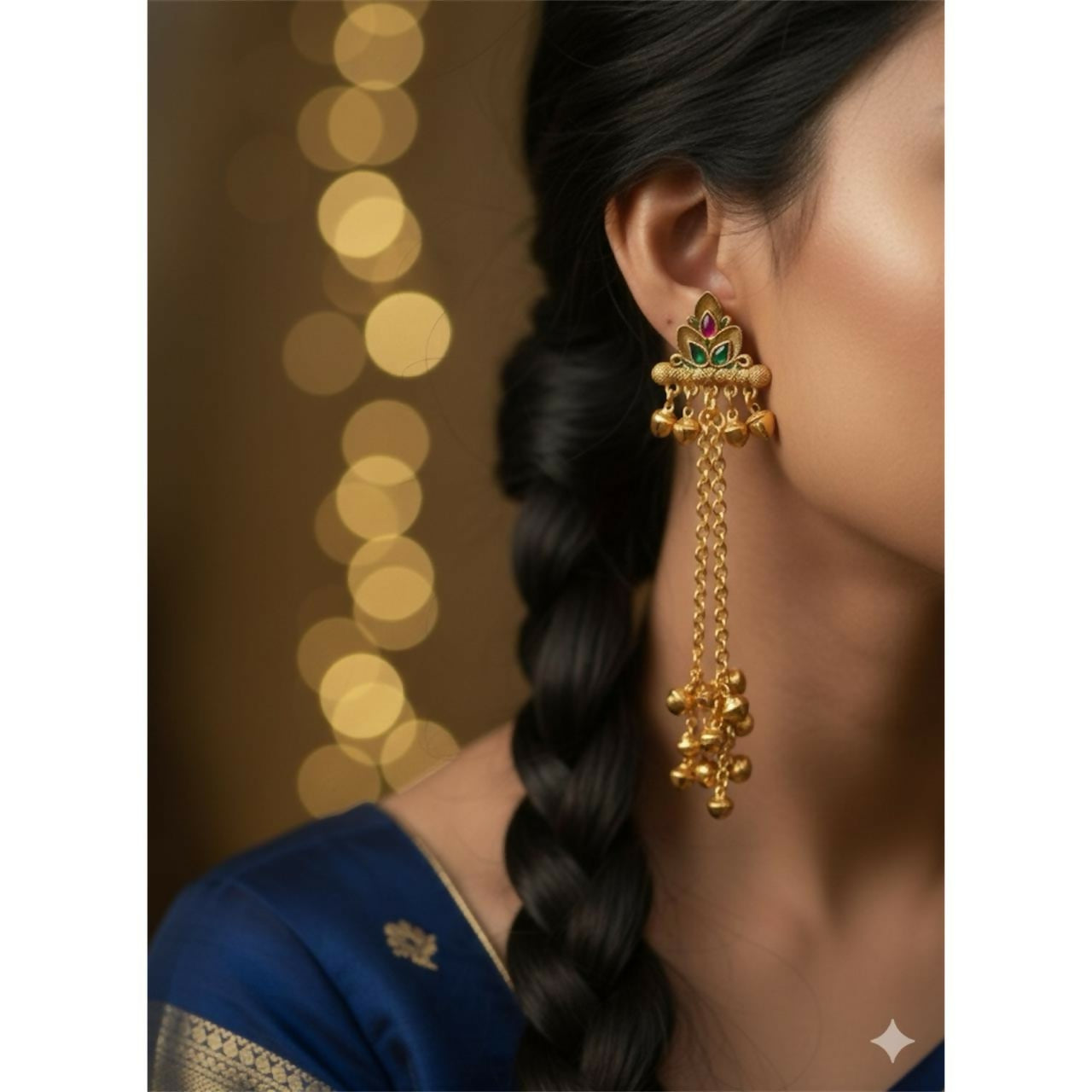 Royal Kashmiri Long Chain Ghungroo Drop Earrings.