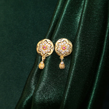 Gold Plated Star Pendant Forming Necklace Set with AD & Ruby Accents