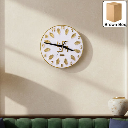 Silver resin art Swastik wall clock with decorative leaf detailing