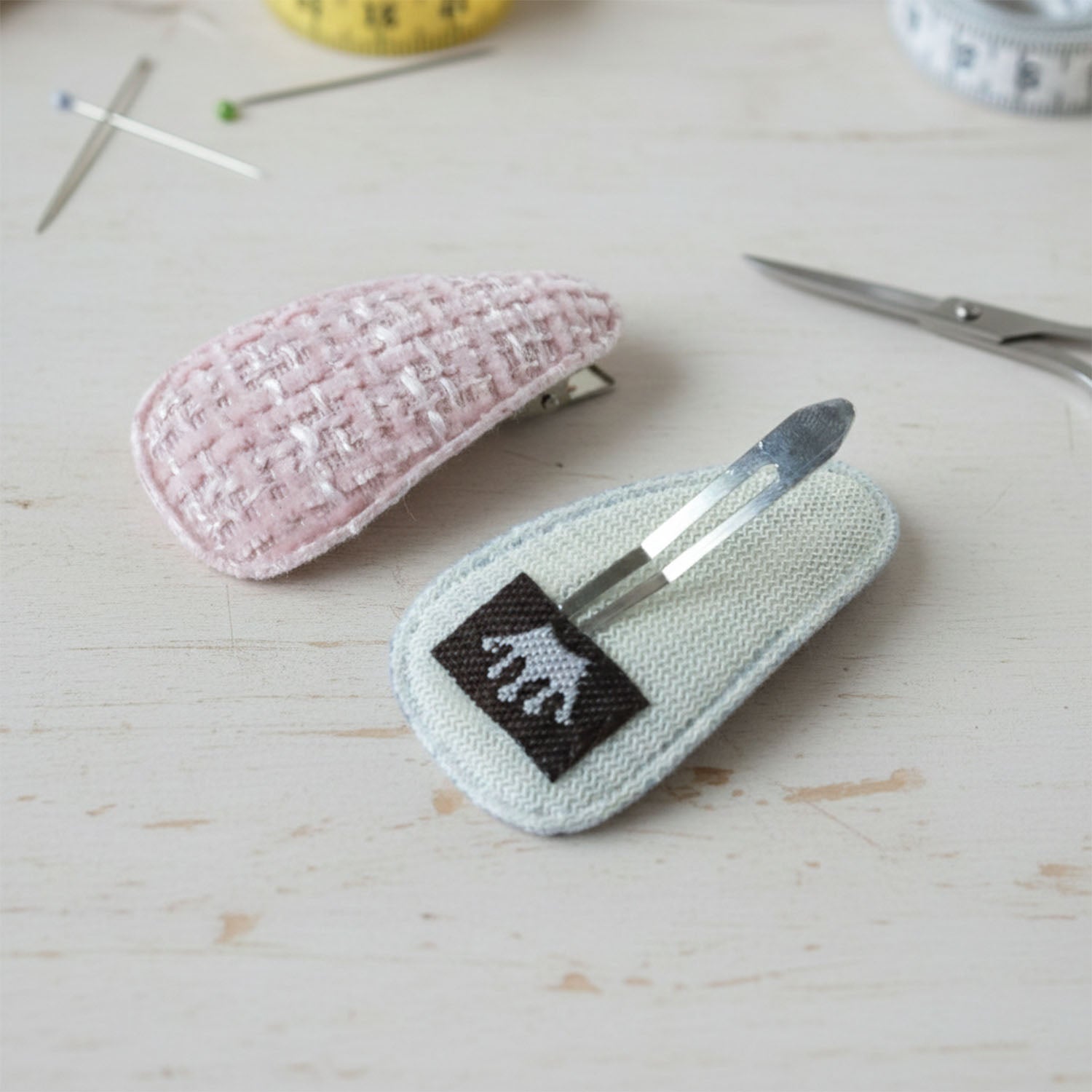 Textured Fabric Snap Hair Clips Set (4 Pc)