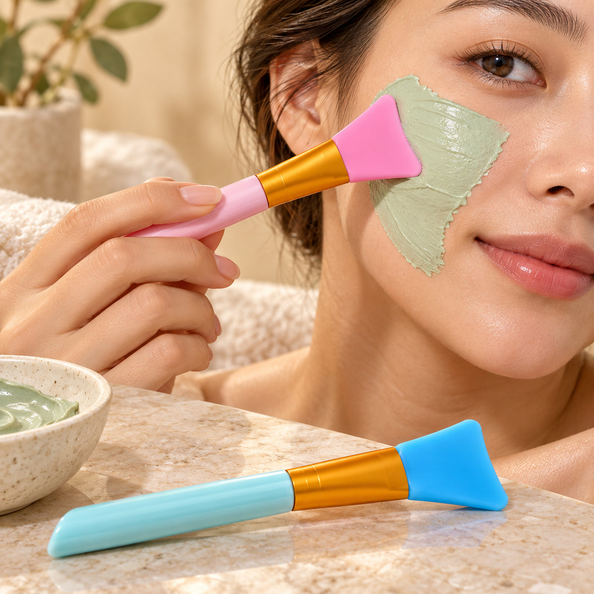 Silicone Face Mask Brush Set for Even Skincare Application at Home and Salon (2 Pc)