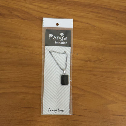 Model wearing premium men's stainless-steel black pendant chain necklace