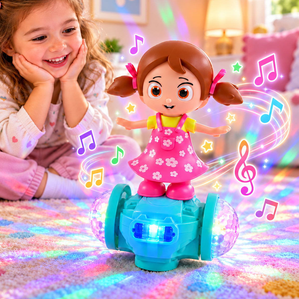Musical Doll Toy with Colourful LED Lights and Multidirectional Movement (1 Pc)