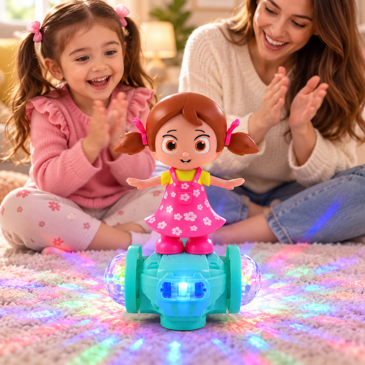 Musical Doll Toy with Colourful LED Lights and Multidirectional Movement (1 Pc)