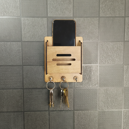 Wooden Key Holder with Mobile Stand | Minimal Home Entryway Décor