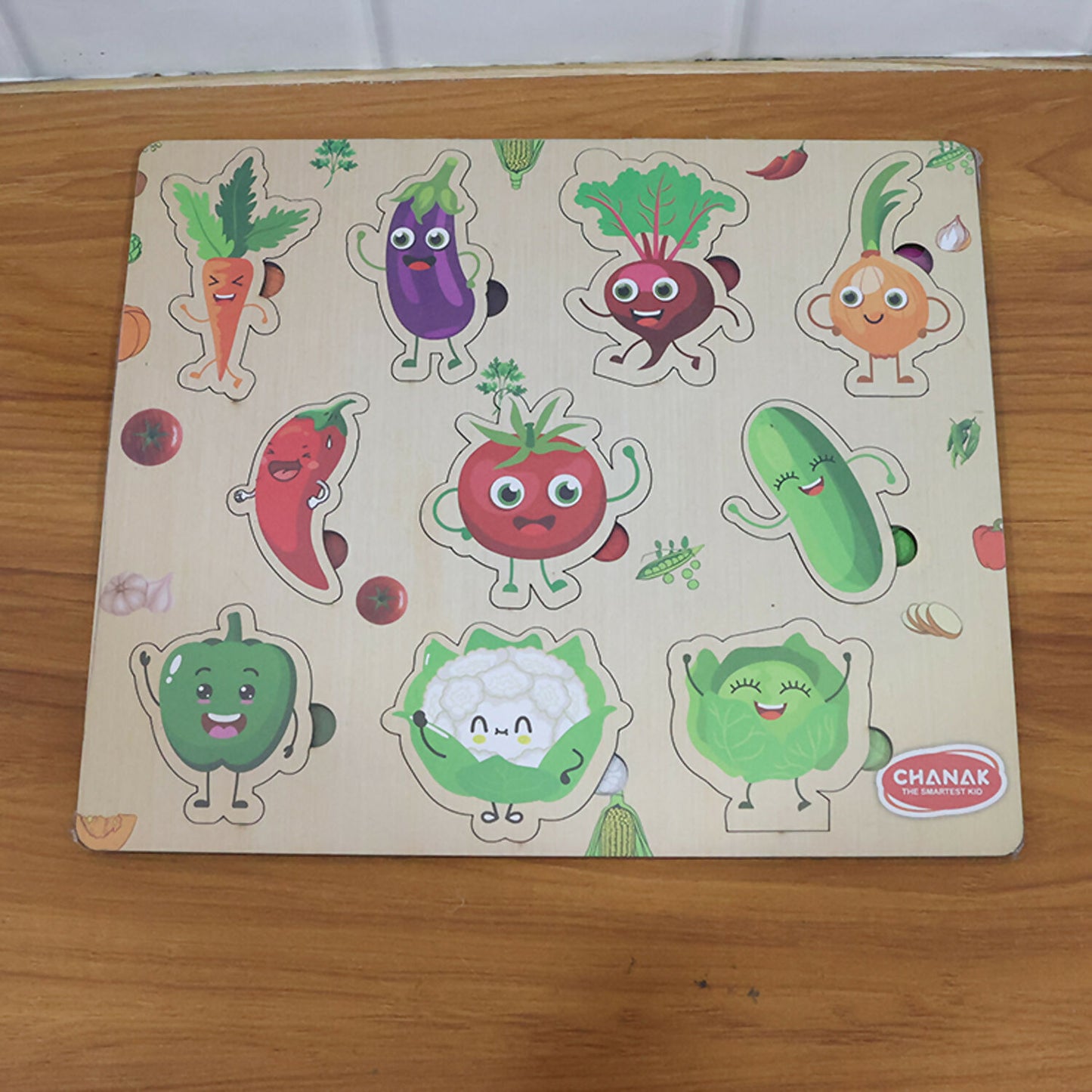 Wooden Vegetable Learning Puzzle Board for Kids – Colorful Puzzle with Cute Veggie Characters