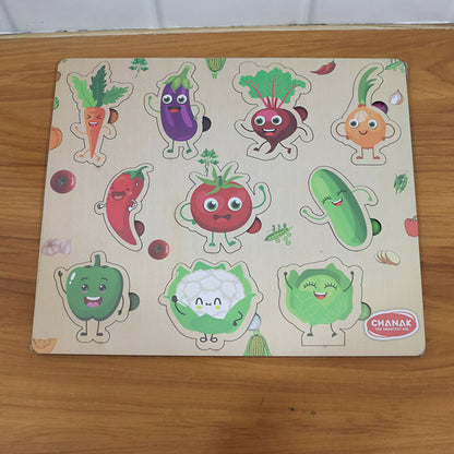 Wooden Vegetable Learning Puzzle Board for Kids – Colorful Puzzle with Cute Veggie Characters