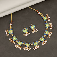 Vibrant Enamel Butterfly Choker Necklace Set with Pearl Drops
