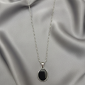Black Round Pendant Necklace – Elegant Silver Frame Design