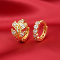 Gold plated Leaf & Crystal Huggie Hoop nosepin for women and girls Combo Pack of 2