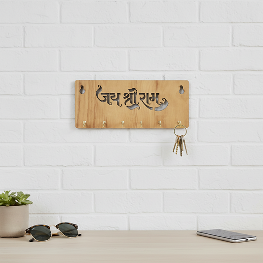 Jay Shree Ram Wooden Key Holder for Wall – Handcrafted MDF Wall Key Organizer | Spiritual Home Décor