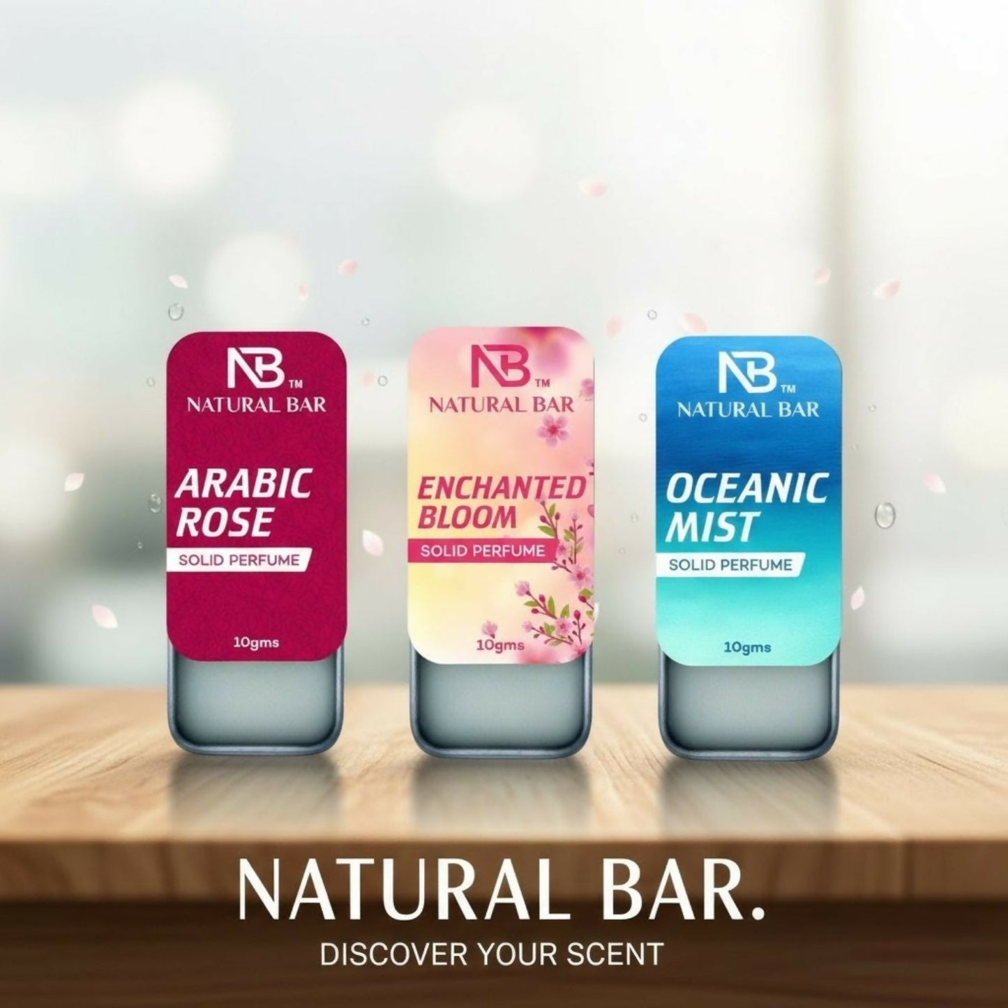 Natural Bar Oceanic Mist, Arabic Rose And Enchanted Bloom solid perfume (3pc/10gm) | Alcohol Free Cologne for Men & Women | Strong & Lasting Fragrance | Gifting Set for Him & Her