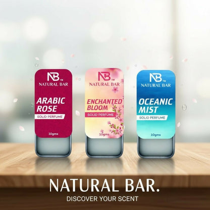 Natural Bar Oceanic Mist, Arabic Rose And Enchanted Bloom solid perfume (3pc/10gm) | Alcohol Free Cologne for Men & Women | Strong & Lasting Fragrance | Gifting Set for Him & Her