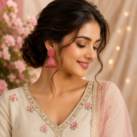 Pink Jhumka Earrings for Women – Elegant Gold-Tone Traditional Designer Jewellery