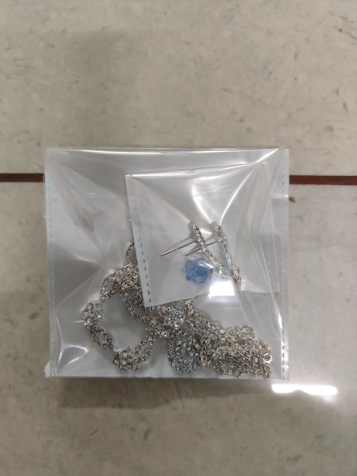 Elegant Silver-Toned American Diamond Jewellery Set