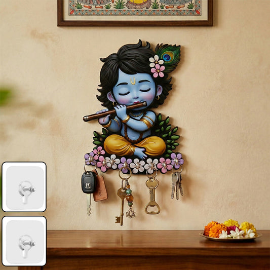 Krishna Wooden Wall Key Holder with 6 Hooks