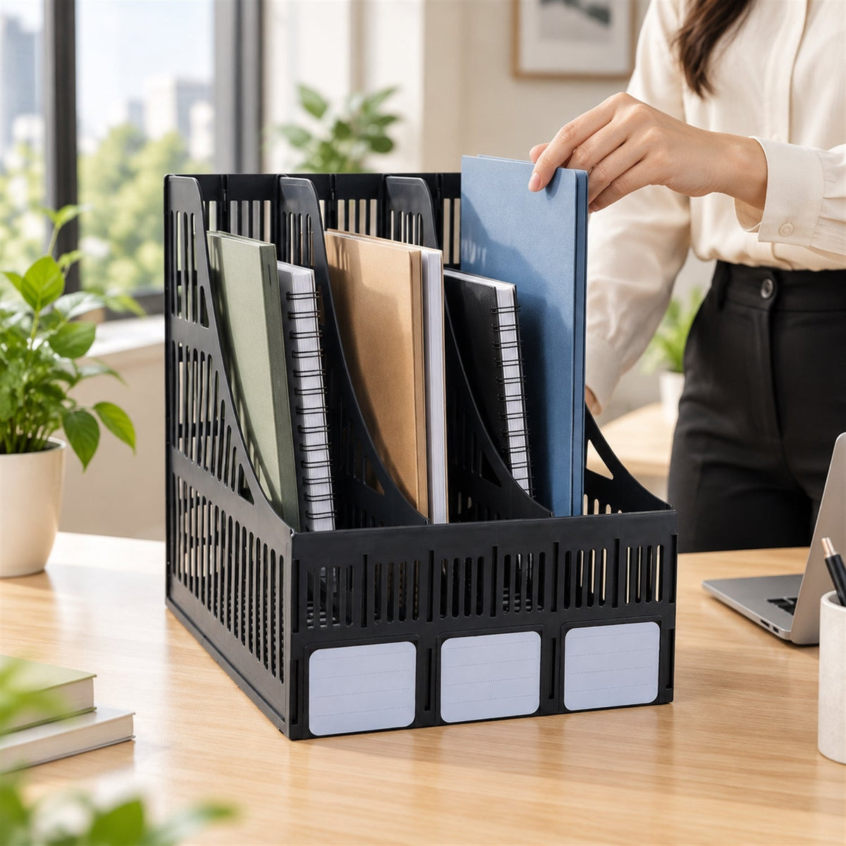 3 compartment plastic desk document stand file organizer