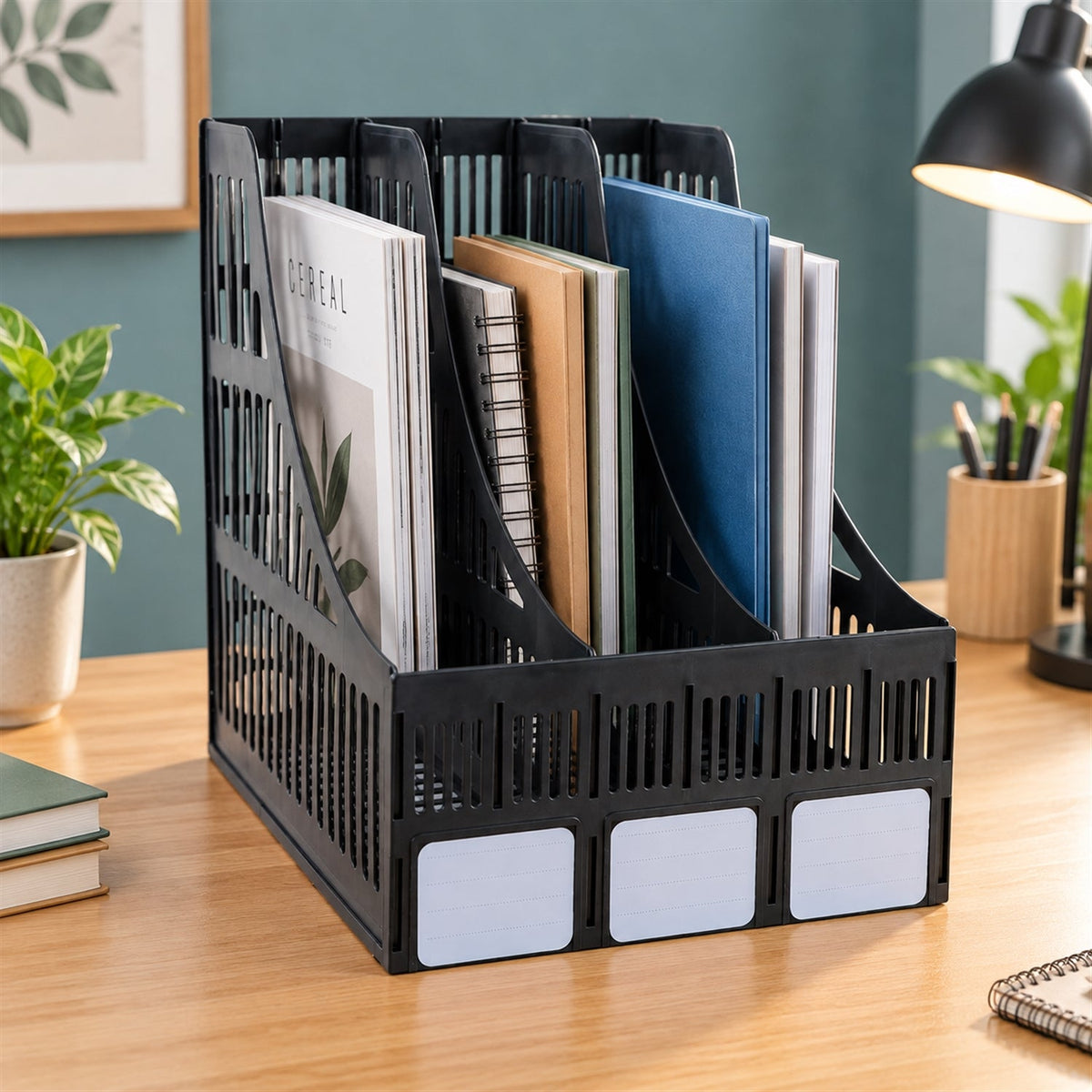 3 compartment plastic desk document stand file organizer