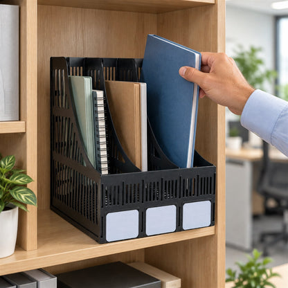 3 compartment plastic desk document stand file organizer