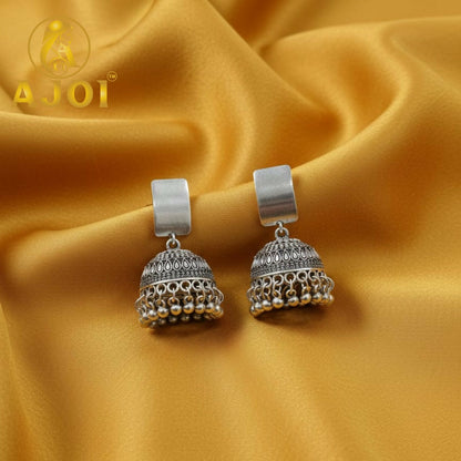 Royal Oxidised Silver Dome Jhumka Earrings with Traditional Ghungroo Detailing