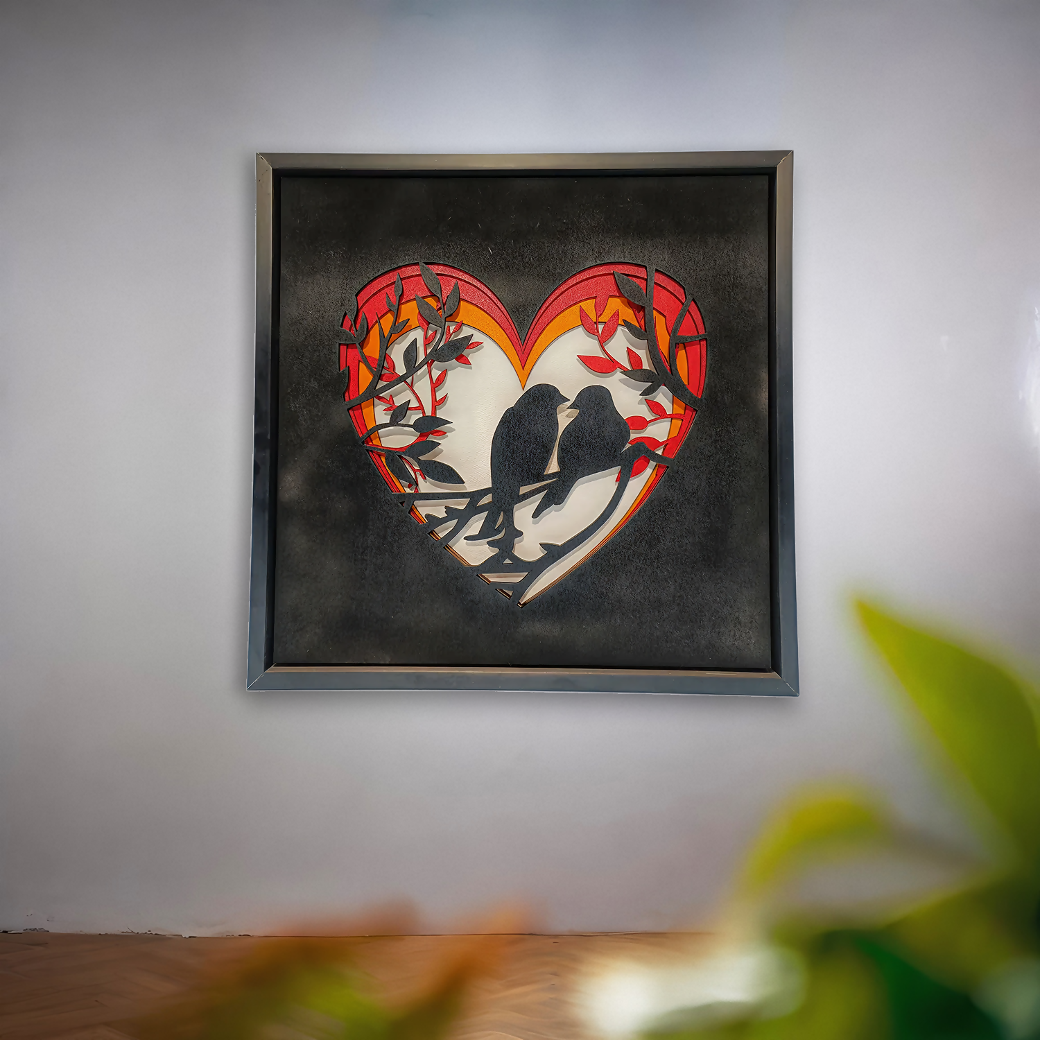 Handcrafted Multi-Layer Wooden Heart & Bird Wall Art – 3D Love & Freedom Design | Romantic Home Decor Frame | Handmade Wooden Wall Hanging for Bedroom & Living Room