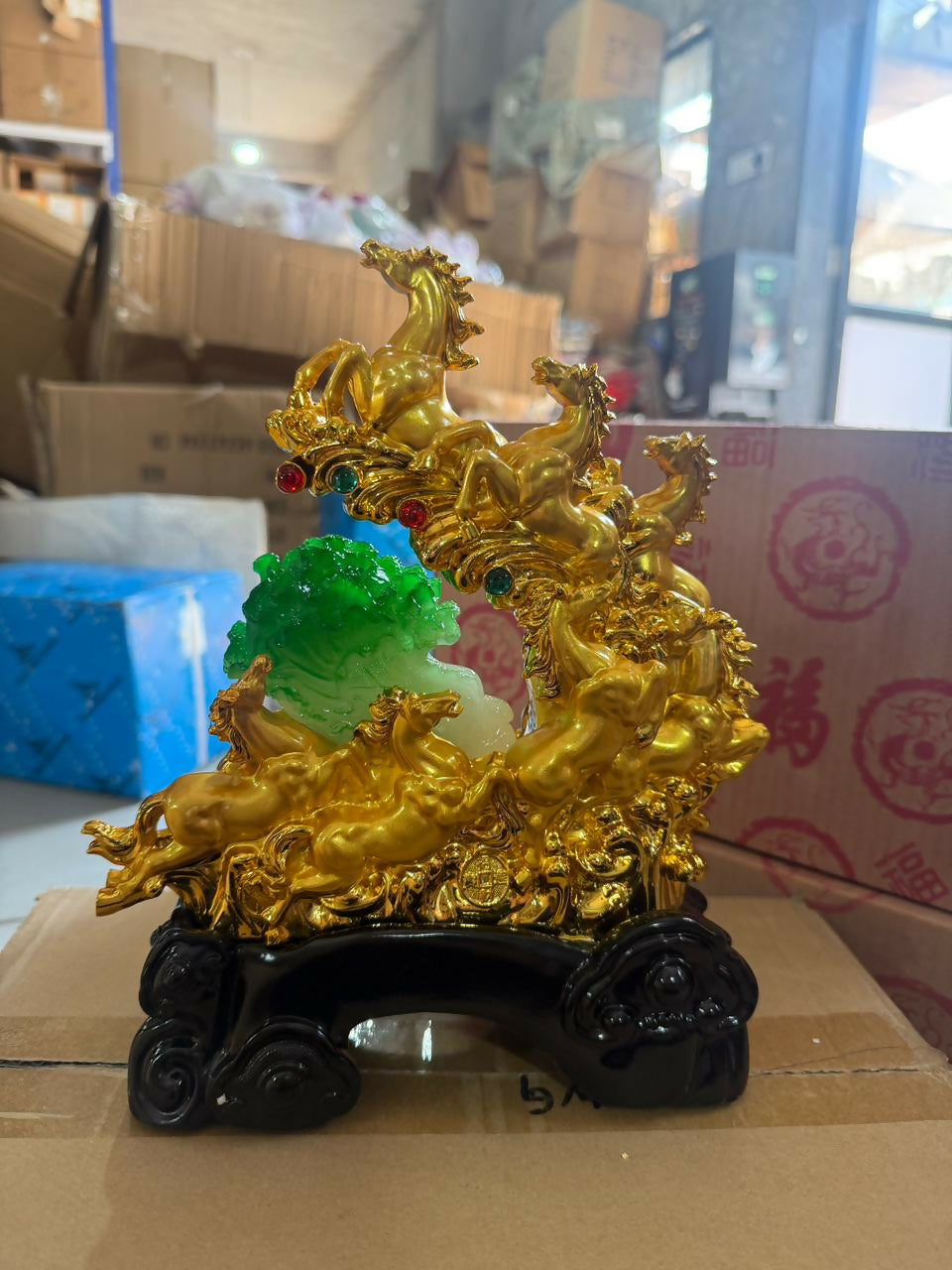 Seven Running Horses Golden Statue Feng Shui Lucky Home Decor Showpiece