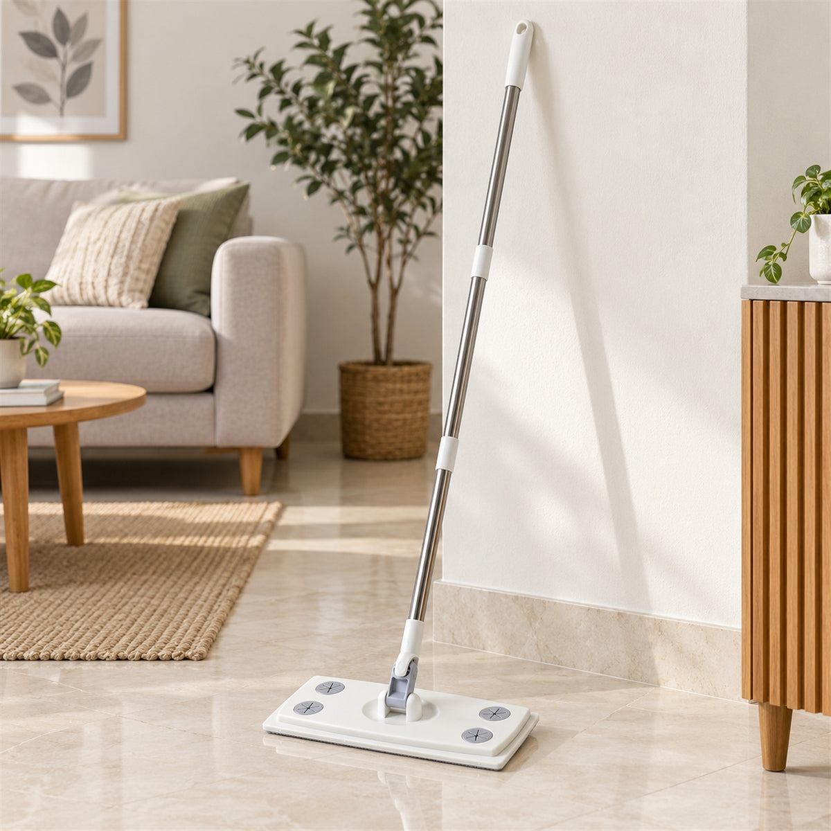 Rotating Flat Mop with Sectional Rod and Cloth Clips for Cleaning (110 x 26 Cm)