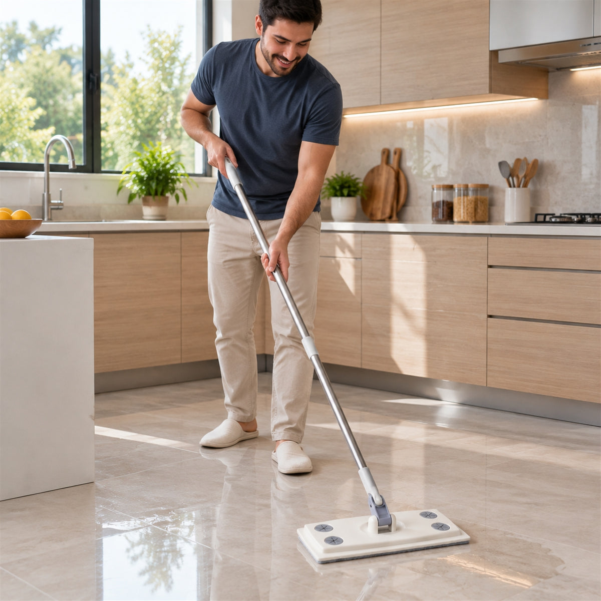 Rotating Flat Mop with Sectional Rod and Cloth Clips for Cleaning (110 x 26 Cm)