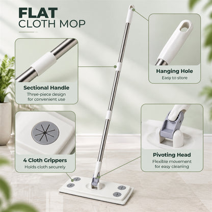 Rotating Flat Mop with Sectional Rod and Cloth Clips for Cleaning (110 x 26 Cm)