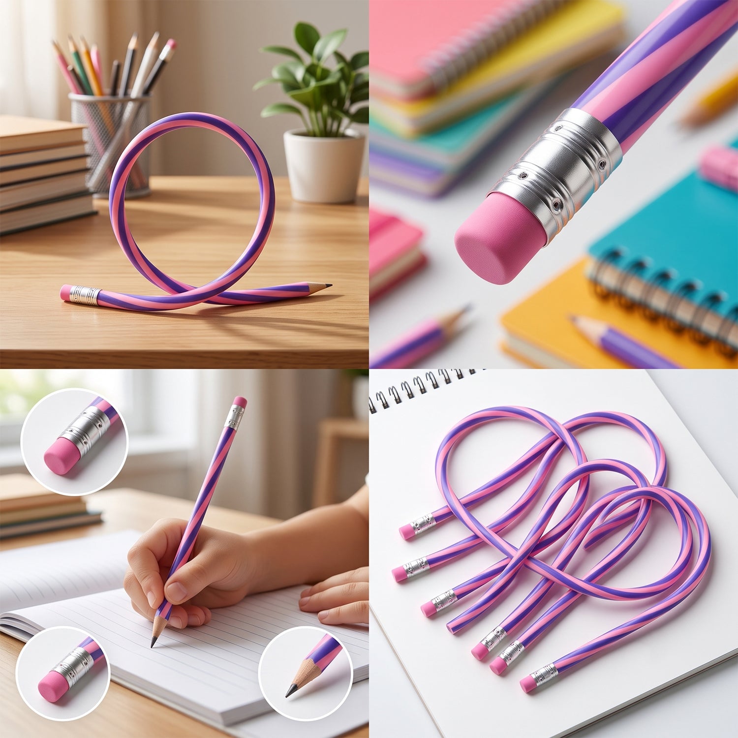Kids School Stationery Set 4 In 1 Flexible Pencils Eraser Sharpener (1 Set)
