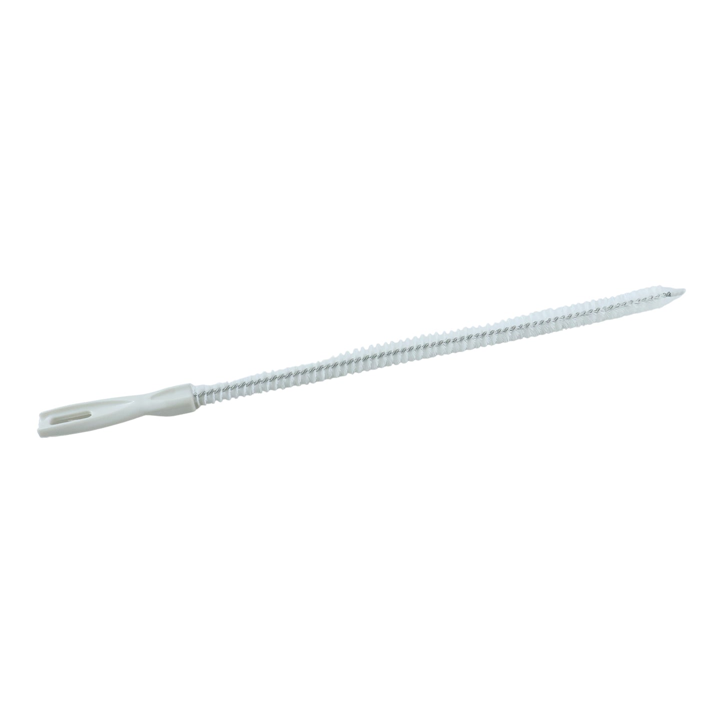 Flexible pipe cleaning brush navigating curved drains