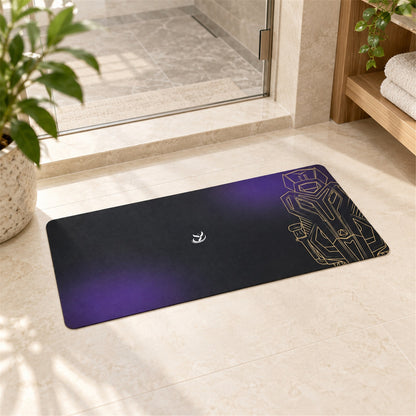 Purple Black Gradient Bath Runner, Gold Line Art Anti-Slip Mat (1 Pc, 70x30 Cm)