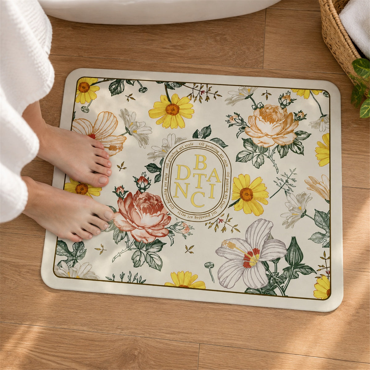 Absorbent Bathroom Mat, Floral Print Quick Dry Bath Mat (1 Pc, 50x40 Cm)