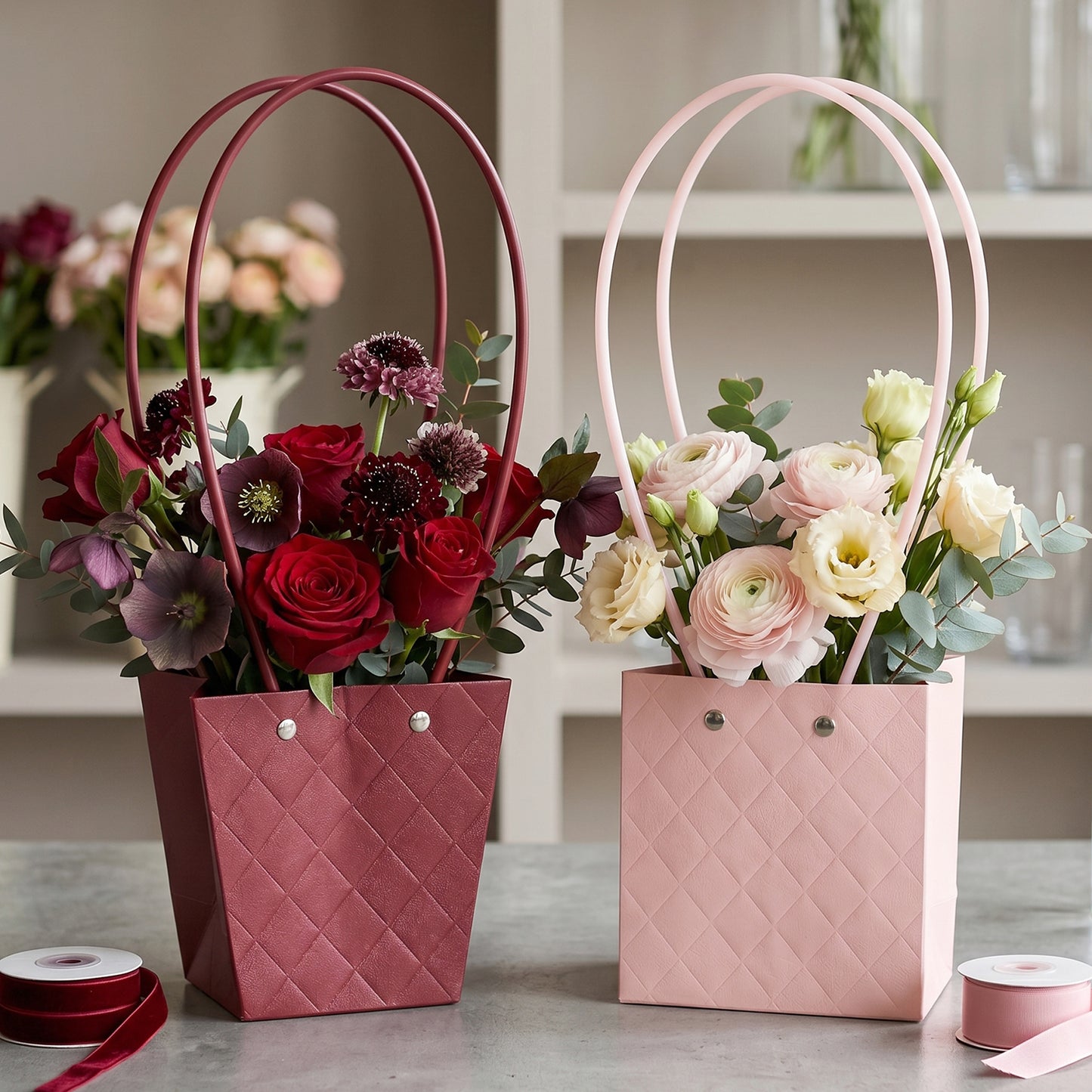 Foldable flower packaging bag handle