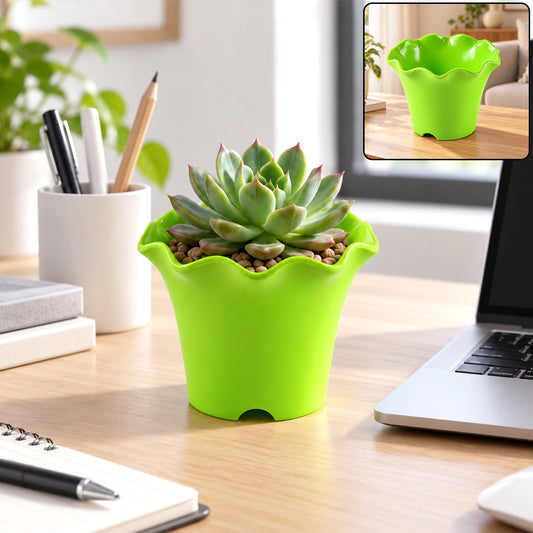 Decorative plastic flower pot wavy rim
