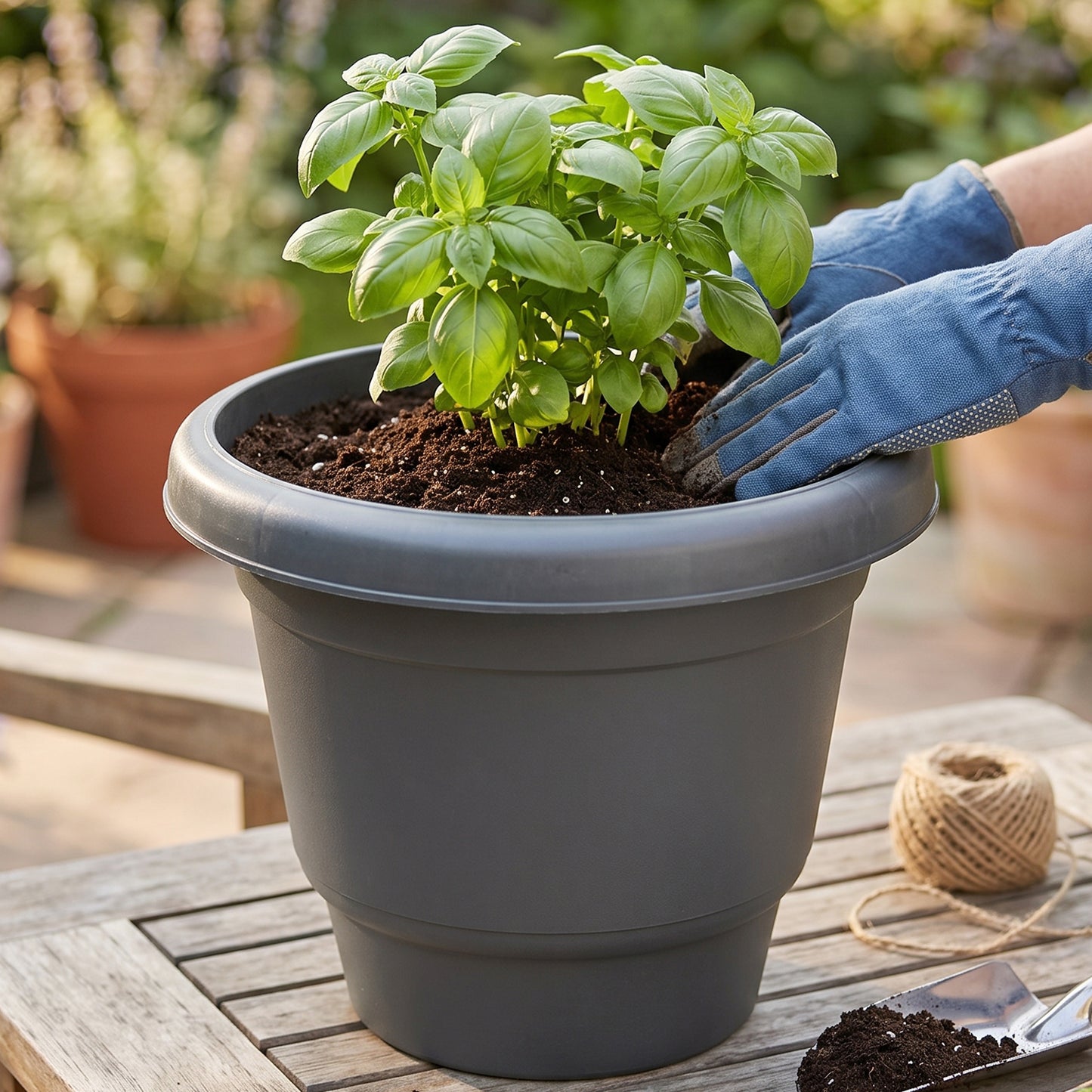 Plastic Round Flower Pot Planter Set, Durable Gardening Pots with Rim (6 Pcs Set)