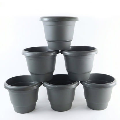 Plastic Round Flower Pot Planter Set, Durable Gardening Pots with Rim (6 Pcs Set)