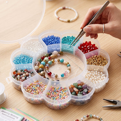 13 Section Flower Shape Transparent Plastic Organizer Storage Box (1 Pc)