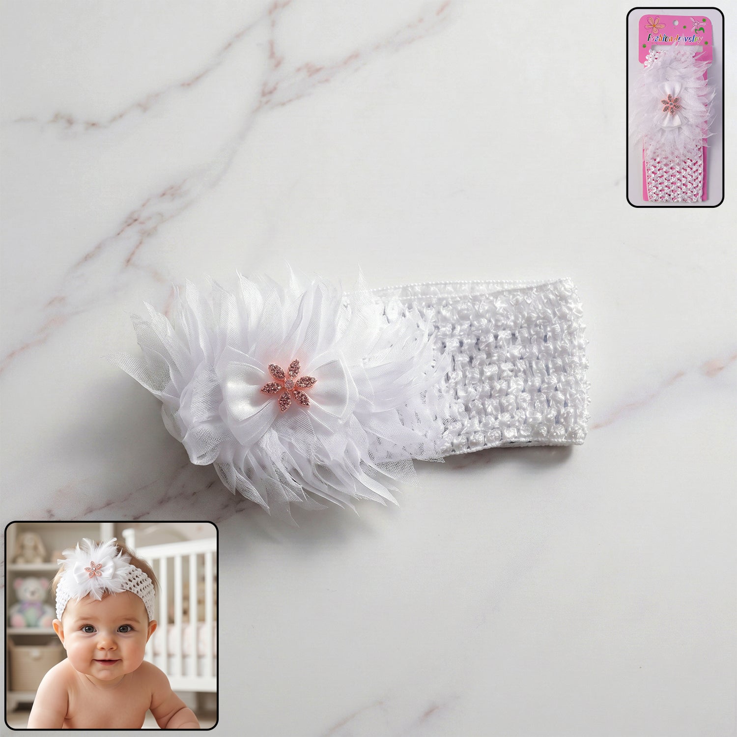 Baby wearing soft elastic floral headband