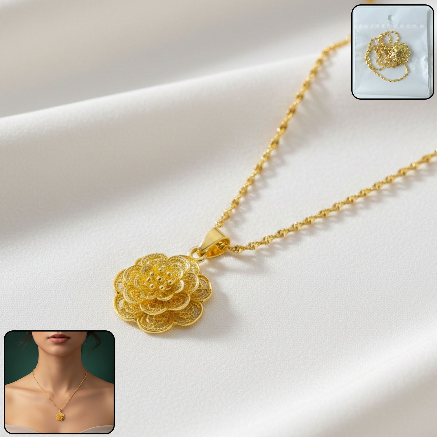 floral design gold plated pendant necklace