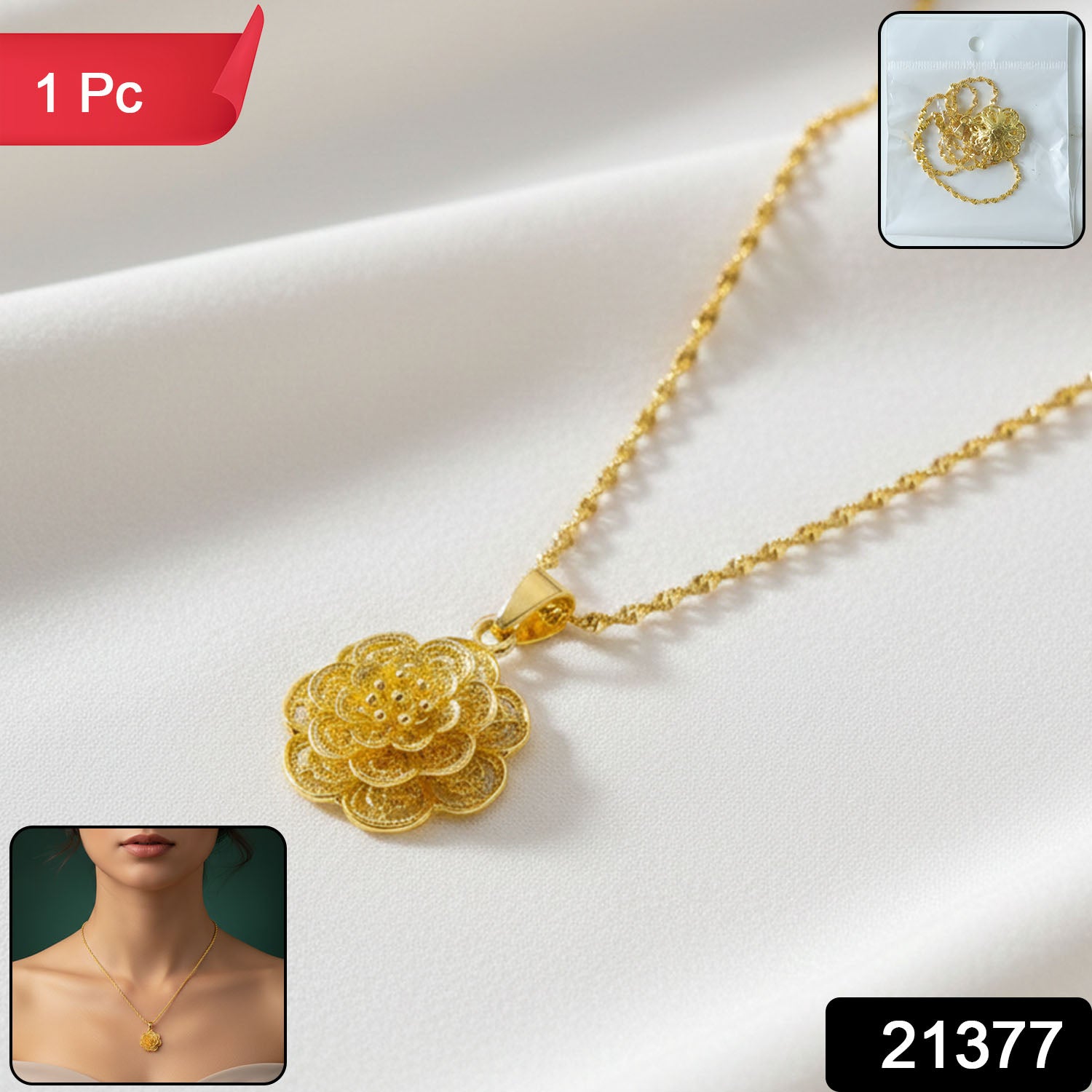 Gold plated floral pendant chain