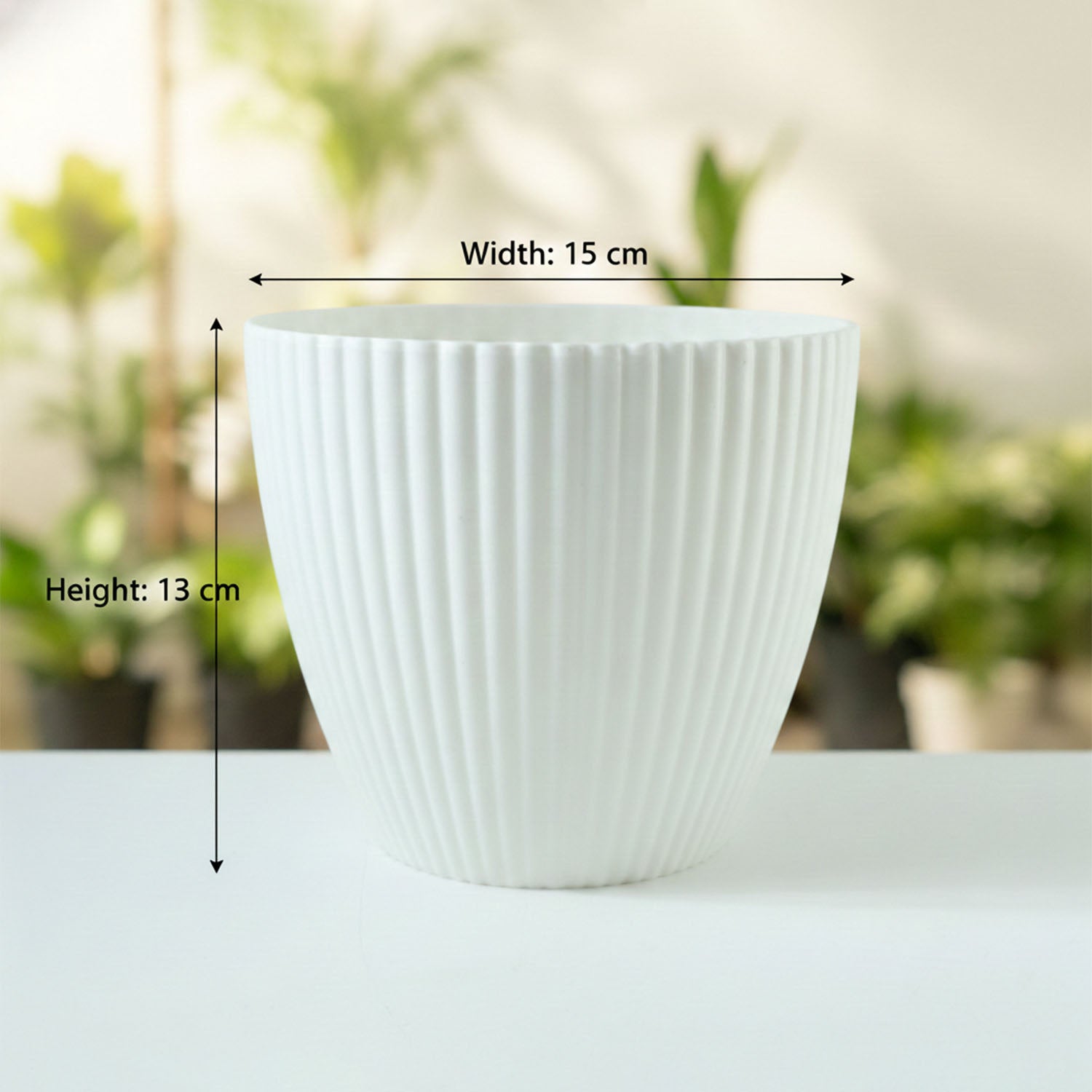 Premium White Ribbed Decorative Flower Pot (1 Pc)