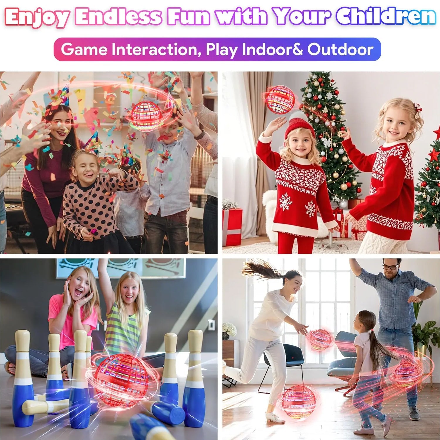 Flying Ball Toys, USB Rechargeable Built-in RGB Lights 360°Rotating Magic Controller