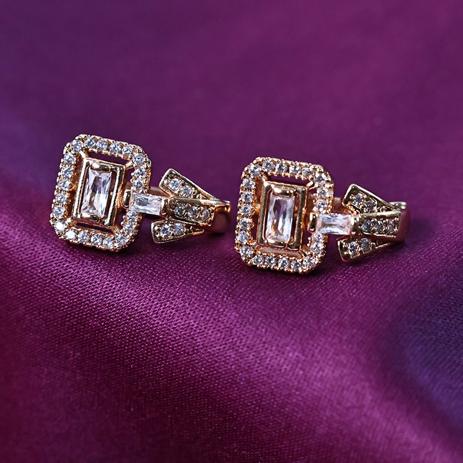 Elegant Square Crystal Stud Earrings – Gold-Plated Designer Jewelry for Women