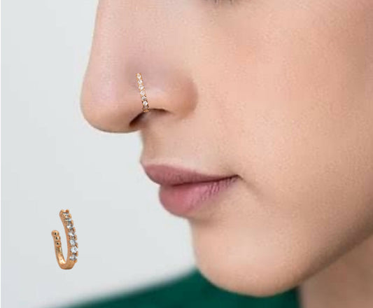 Diamond-Studded Rose Gold Plated Nose Ring/Nath