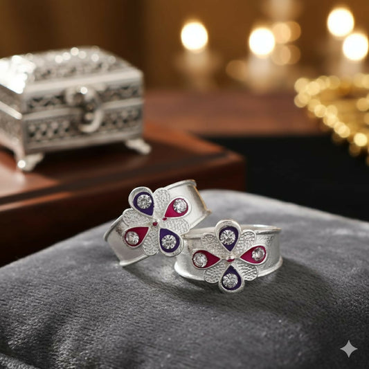 Silver-Plated Floral Bichhiya Toe Ring for women and girls