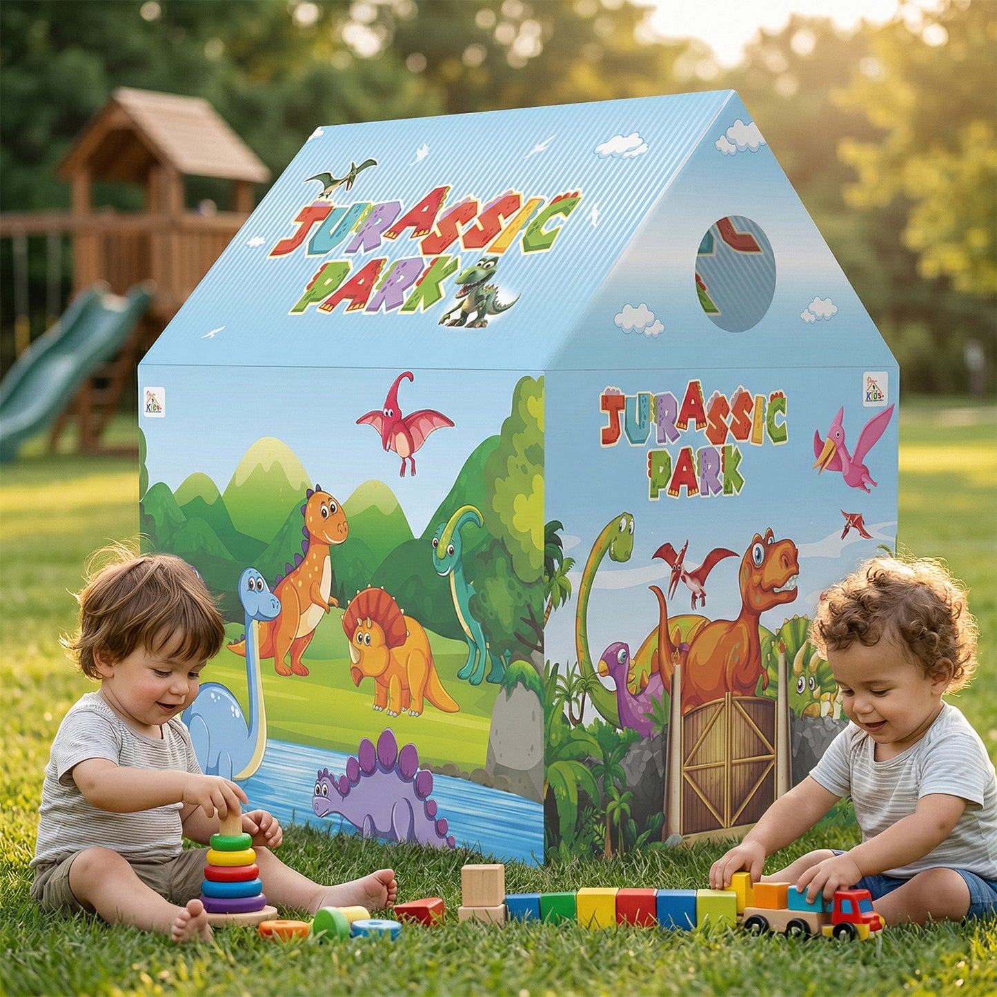 Jurassic Park Theme Foldable Kids Play Tent House with Pipe Frame Structure