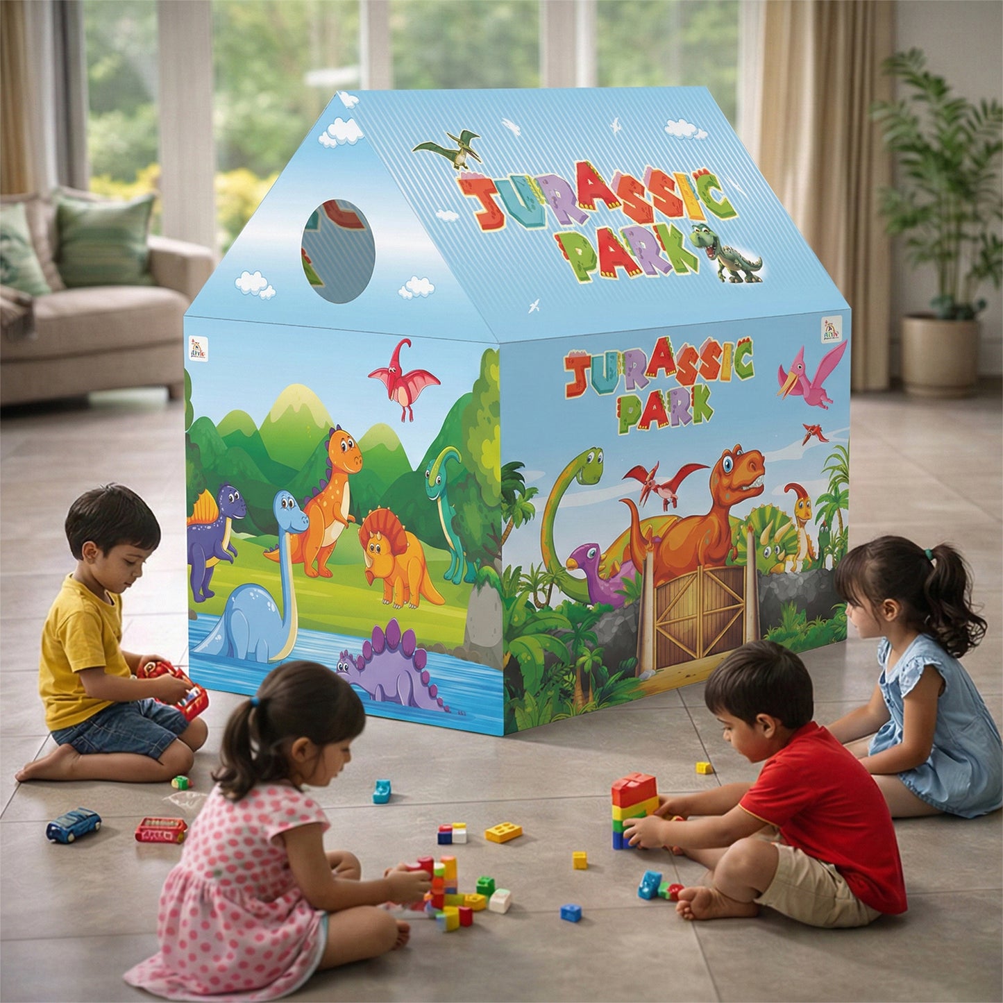 Jurassic Park Theme Foldable Kids Play Tent House with Pipe Frame Structure